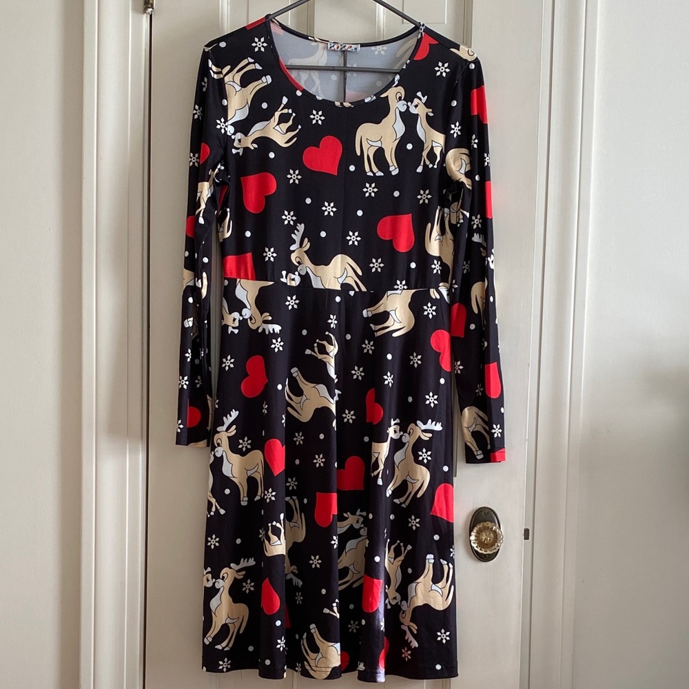 Reindeer and Heart Print Dress